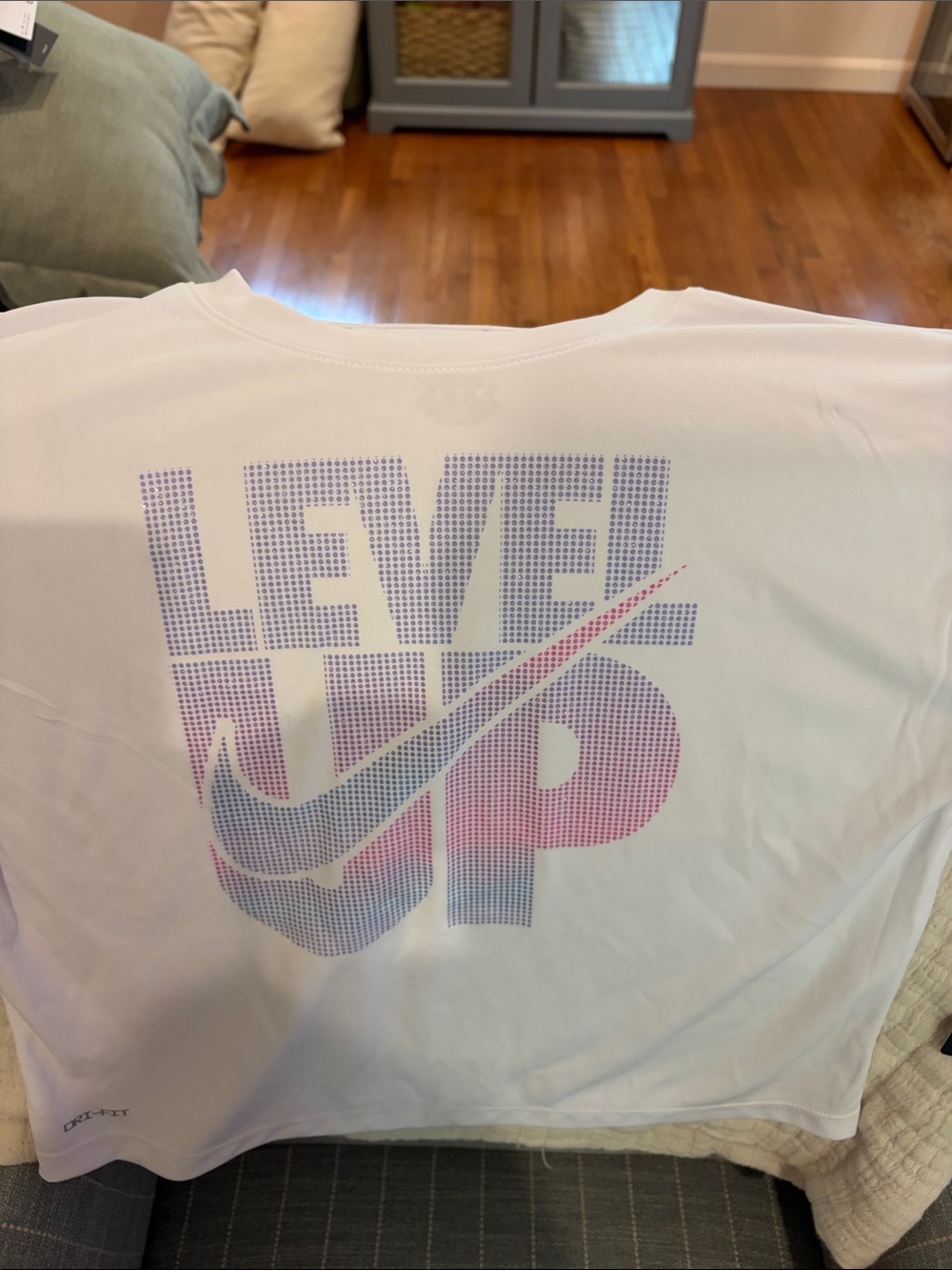 NWT White Short Sleeve Tee with Purple and Pink 'Level Up' Graphic